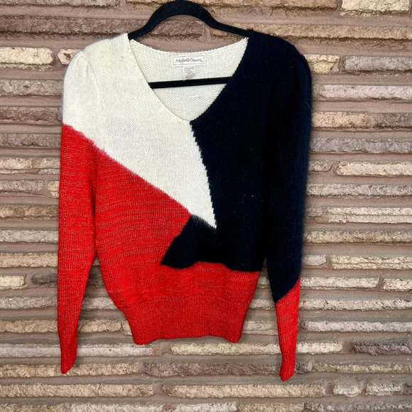 Michelle Stuart Black Red White Colorblock Wool Angora Blend Sweater Size 10 - Picture 7 of 7